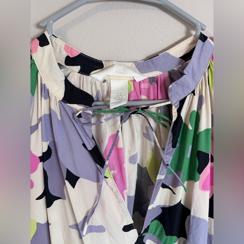 H&M 100% Cotton Kaftan Dress multicolor floral oversized size medium - Picture 8 of 11